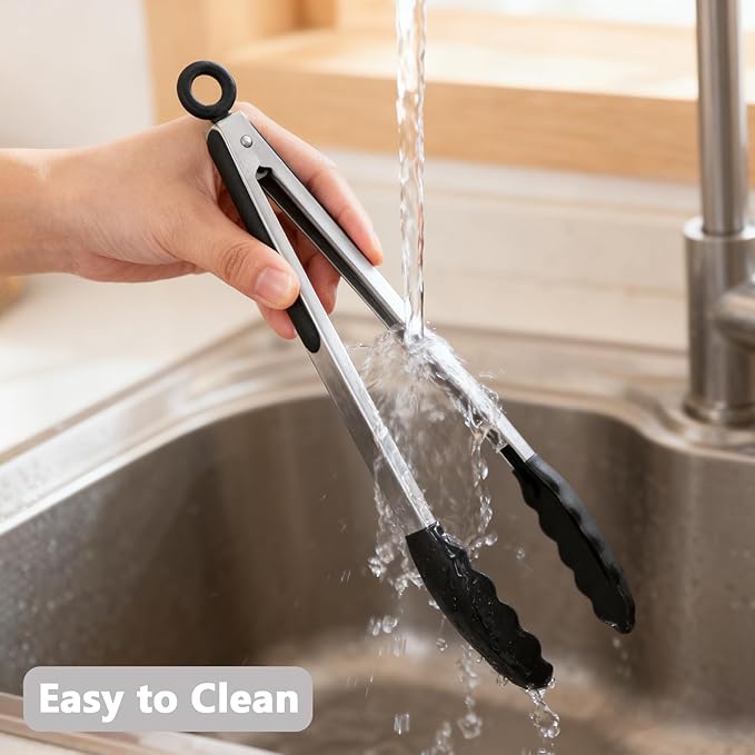 Kitchen Tongs for Cooking with Non-Stick Silicone Tip 2 Pack (9" & 12"), Heat Resistant Food Tongs, Stainless Steel Locking Silicone Tongs for Baking Salad Grill BBQ, Serving Utensils