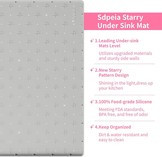 Sdpeia Under Sink Mat for [25" x 19"] Cabinet, Upgraded Silicone Waterproof Mat Kitchen Cabinet Liner Cabinet Protector Kitchen Organizers and Storage