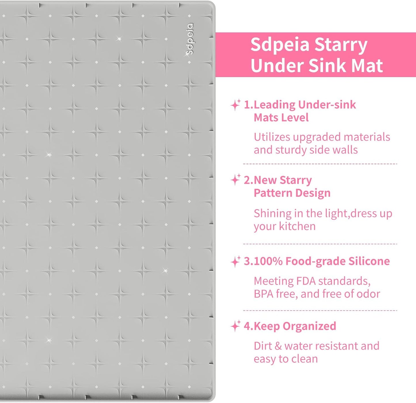 Sdpeia Under Sink Mat for [22" x 19"] Cabinet, Upgraded Silicone Waterproof Mat Kitchen Cabinet Liner Cabinet Protector Kitchen Organizers and Storage