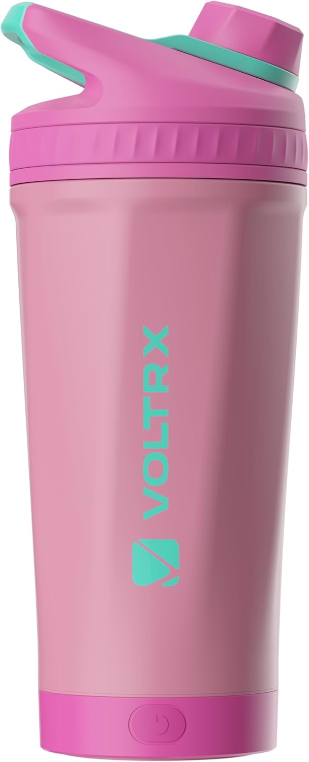 VOLTRX ChillMix Shaker Bottle Insulated Stainless Steel - USB C Rechargeable Electric Protein Shake Mixer, Shaker Cups for Protein Shakes and Meal Replacement, Radiant Rose, 16 oz