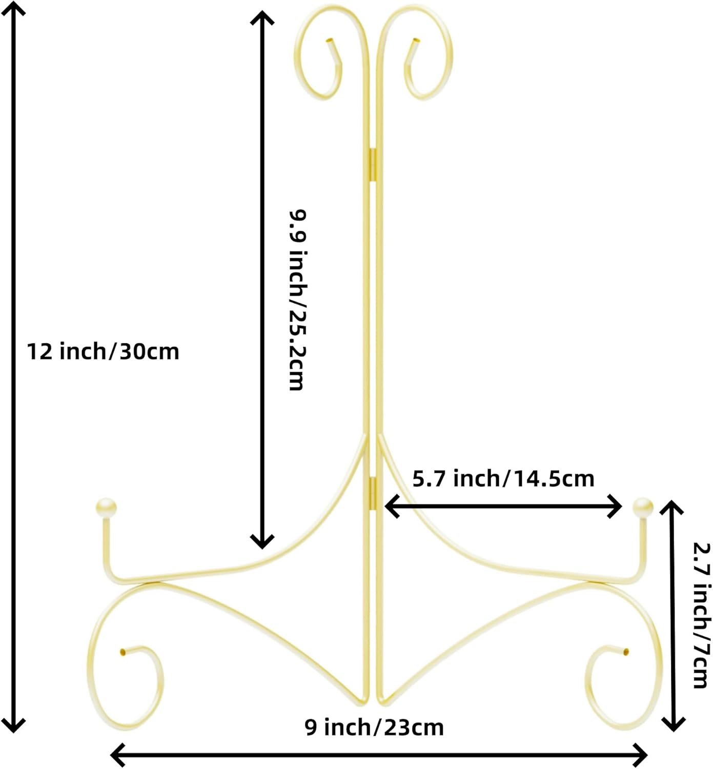 Iron Plate Stand for Display with Folding Design, Picture Stands for Tables, 12 Inch Large Easels for Displaying for Book, Art Piece, Photo and Platter, 12’’ Gold