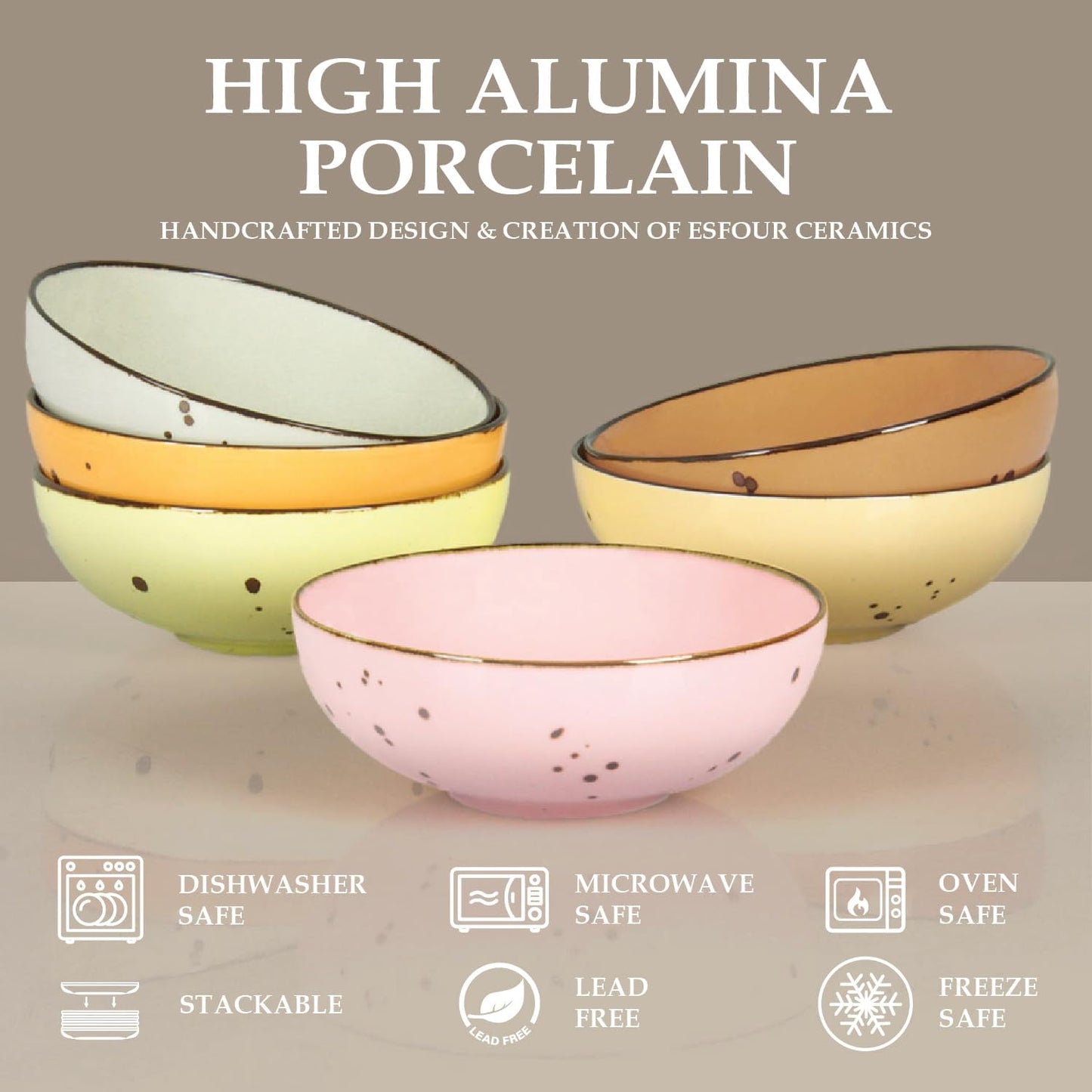 Esfour Round Porcelain Bowls - 18 Ounce - Set of 6 - Microwave, Oven, Dishwasher-Safe, Scratch Resistant, Porcelain Durable Small Dishes Bowls for Cereal, Salad, Pasta, Soup Dessert - Assorted Blossom