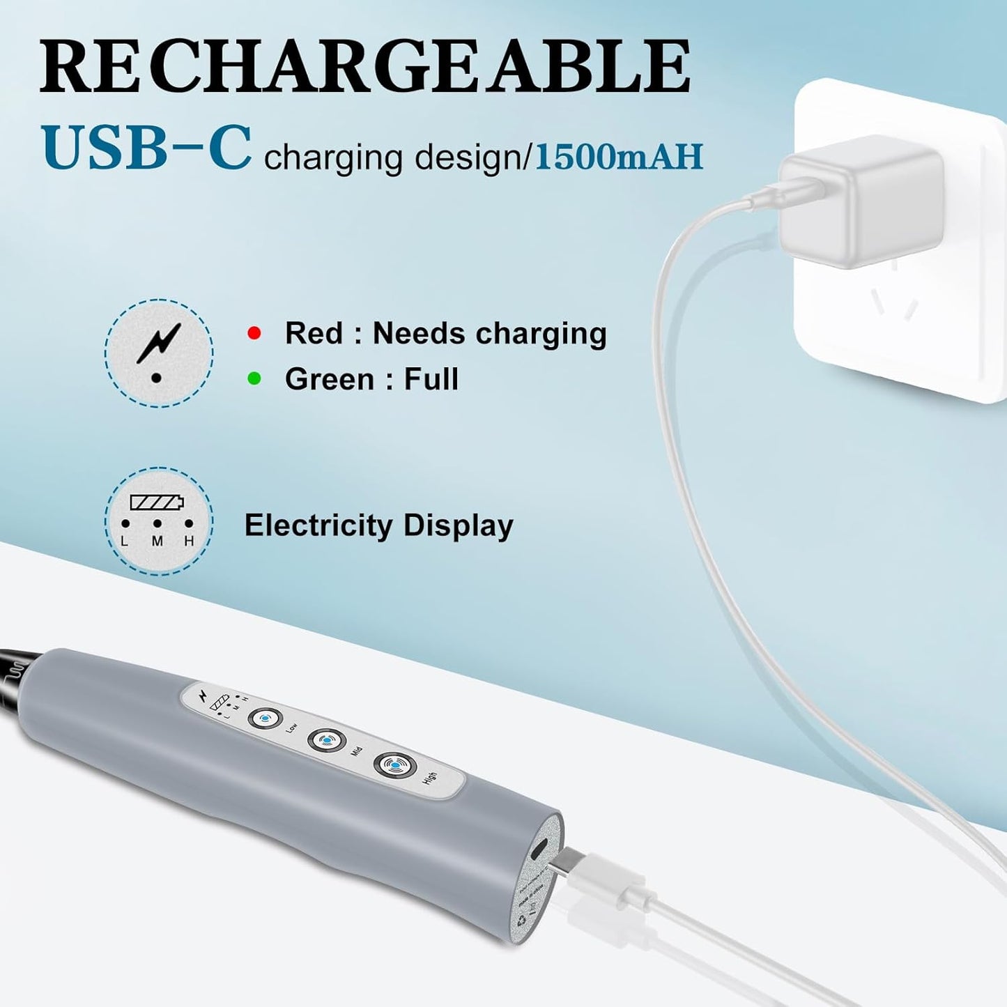 Milk Frother Handheld for Coffee, Electric Whisk 3 Speed Adjustable, Drink Mixer with Stainless 3 Whisks, Rechargeable Hand Frother Wand, for Latte Cappuccino Hot Chocolate Egg Cement Gray