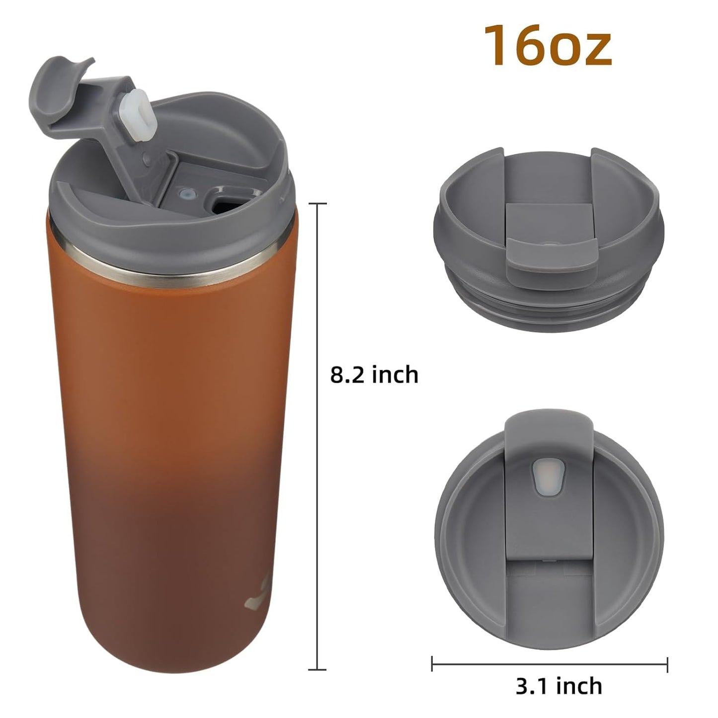 Tumbler with Lid, 16 oz Travel Coffee Mug Double Wall Vacuum Stainless Steel Thermal Metal Cup Insulated Water Bottle,Caramel