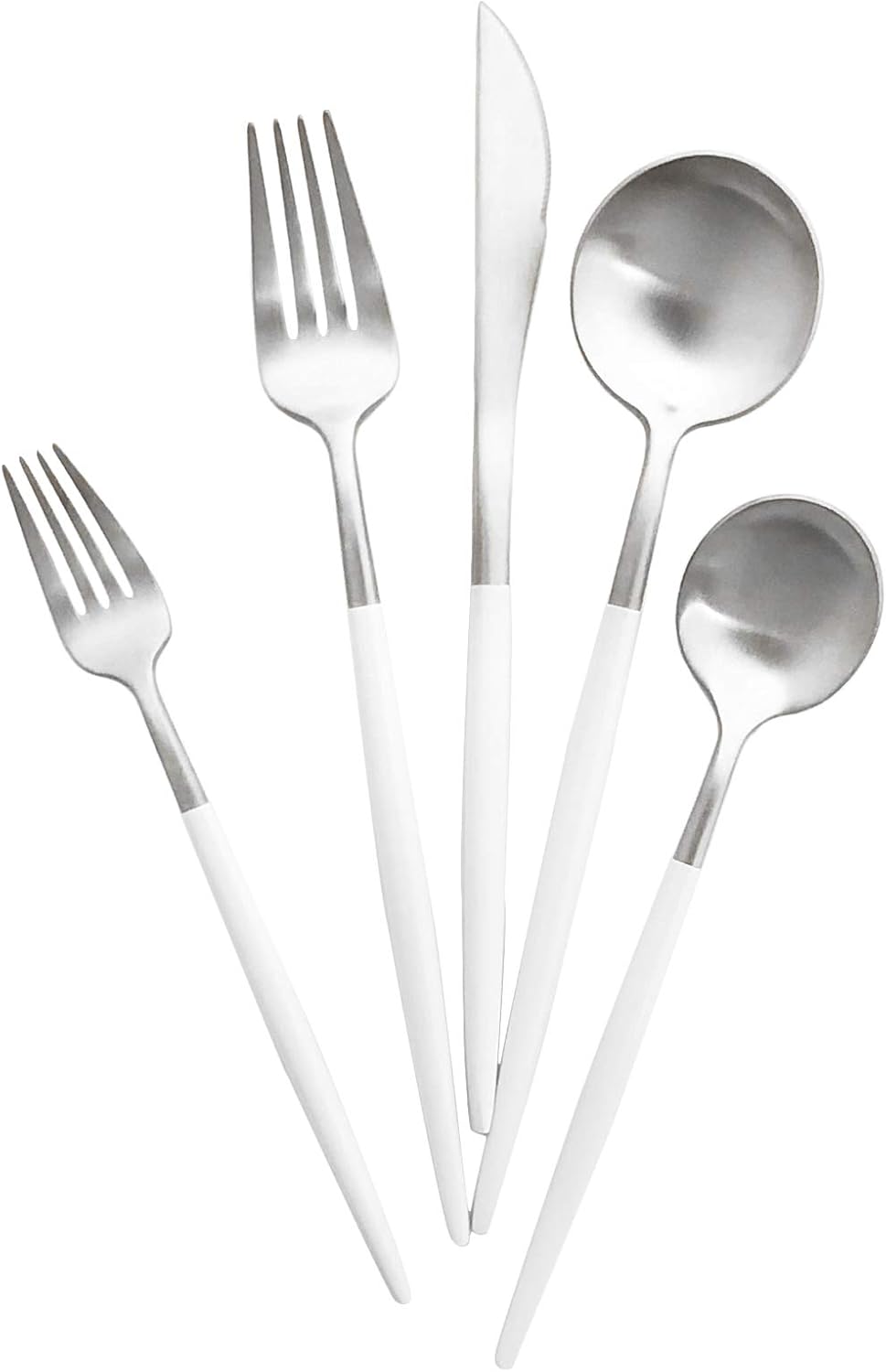 Matte Silverware Set, 20-Piece 18/10 Stainless Steel Satin Finish Flatware Set Service for 4, Kitchen Utensil Set, Tableware Cutlery Set for Home Restaurant (White Handle Silver, 20-Piece)