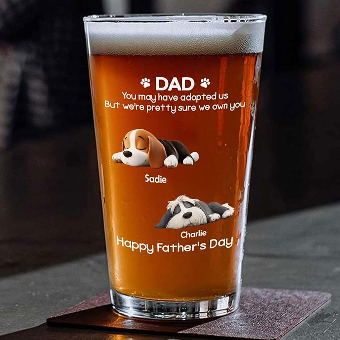 Wrappiness Best Mom Dad Logo Personalized Custom Beer Glass - 16oz Glassware for Beer Soda Cocktails - Gift for Dog Lovers, Father's Day, Birthday Gift for Parents (B05, 1 Dog)