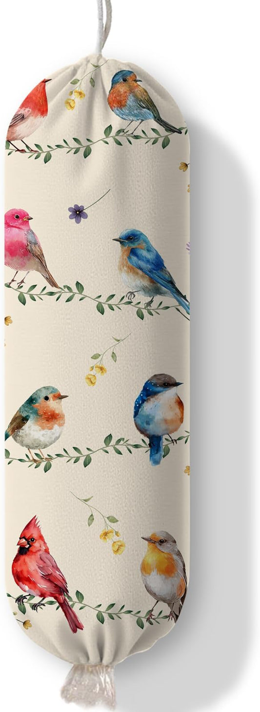 Bird Plastic Bag Holder, Wall Mount Organizer Reusable Hanging Canvas Grocery Bags, Bird Hanging Plastic Bag Dispenser for Kitchen Home Pantry Decor, Birds Shopping Bags Storage Dispenser