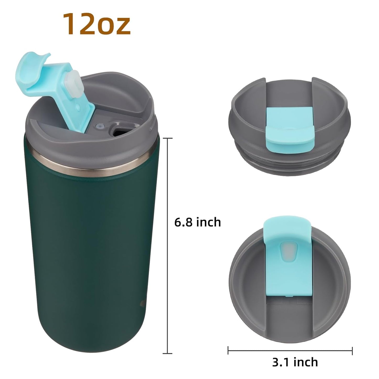 Tumbler with Lid, 12 oz Travel Coffee Mug Double Wall Vacuum Stainless Steel Thermal Metal Cup Insulated Water Bottle,Dark Green