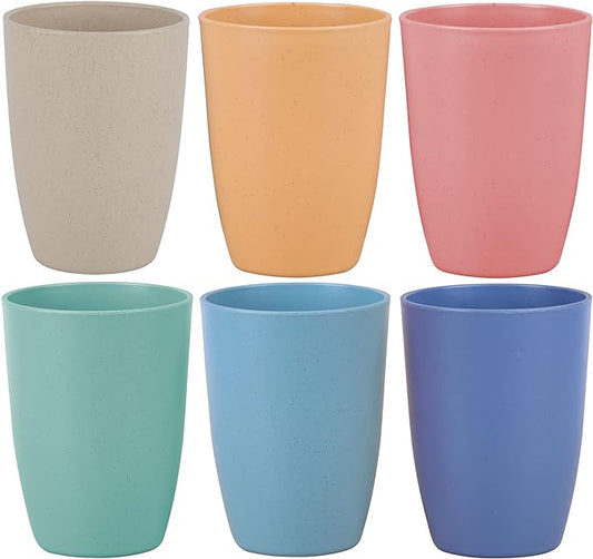 LuckyZone Wheat Straw Reusable Cup (12 oz) - Unbreakable Drinking Glasses Sets - Dishwasher Safe Tumbler - Lightweight, BPA Free and Eco friendly (6Pcs/6Color)