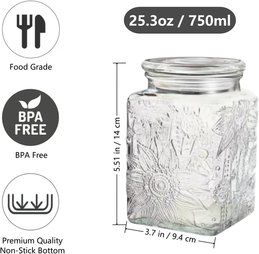 Vintage Glass Jar, 25.3 FL OZ Food Storage Jar with Lid, Decorative Jar for Home Kitchen Coffee, Tea, Candy, Sugar Jar