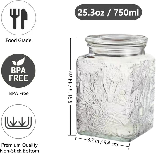 Vintage Glass Jar, 25.3 FL OZ Food Storage Jar with Lid, Decorative Jar for Home Kitchen Coffee, Tea, Candy, Sugar Jar