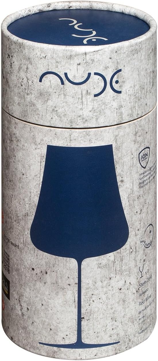 NUDE Red Wine Glass, Stem Zero Volcano – Crystal Large Long Stem Wine Glass for Medium to Full Bodied Red Wines, Tapered Bowl, Lead-Free, Dishwasher Safe, 33 3/4 oz