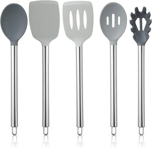 COOK WITH COLOR Silicone Cooking Utensils, Kitchen Utensil Set, Easy to Clean Silicone Kitchen Utensils, Cooking Utensils for Nonstick Cookware, Kitchen Gadgets Set, 5 Pieces, Grey Ombre