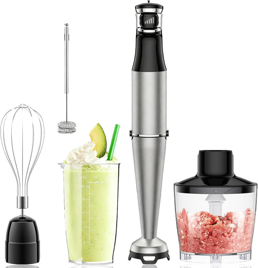 Immersion Hand Blender Stick Blenders Sets 5-in-1 Multi-functional Kitchen Blender with Nylon Blade Cover, with Egg Whisk, Milk Frother Attachments for Kitchen, Puree,Soup,Smoothies