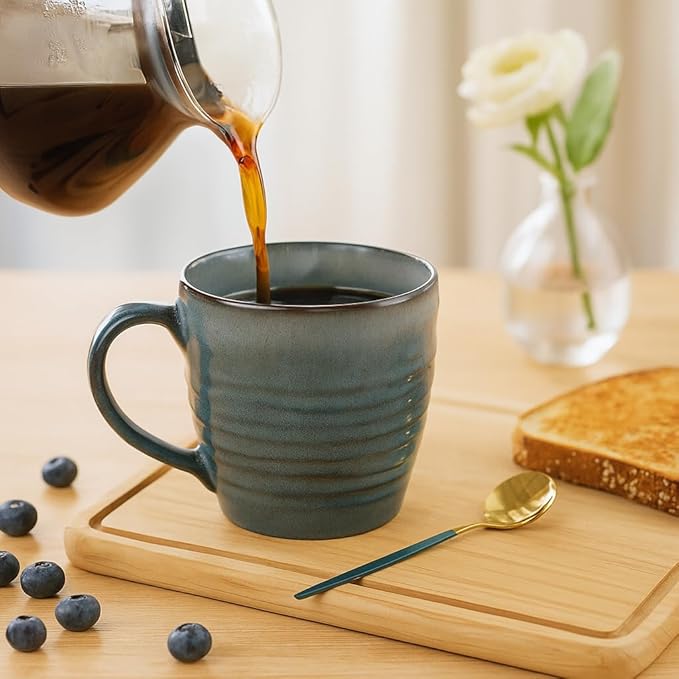 14 oz Coffee Mugs Set of 4, Ceramic Coffee Mugs with Handle – Reactive Glaze Stoneware Coffee Mug Set for Tea, Latte, Cappuccino, Cocoa, Hot Chocolate – Microwave & Dishwasher Safe - Blue