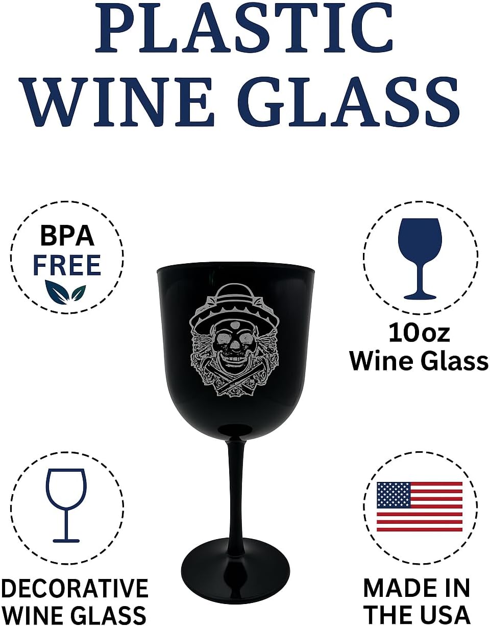 Party Outlaw Plastic Wine Glasses 4 Pc 10oz, Classic Wine Drinking Glasses, BPA-Free, Lightweight, Heavy Duty, Reusable, Shatter - Proof, Dishwasher Safe, Made in USA (Dead Logo)