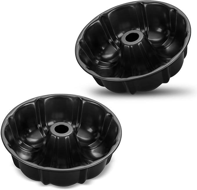 P&P CHEF 10 Inch Black Non-stick Cake Pan, Carbon Steel Fluted Tube Round Baking Pan for Pound Cake, 10-Cup Large Capacity Bakeware, Healthy & Heavy Duty, 2 Pieces
