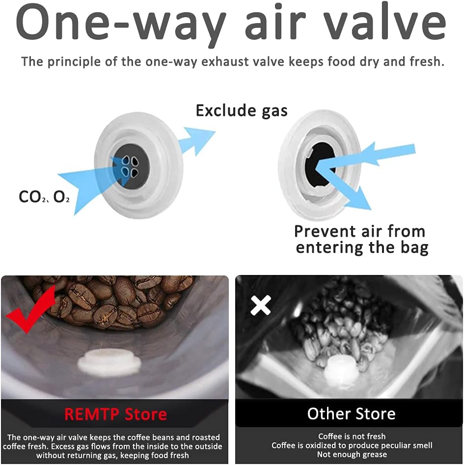 REMTAP Coffee Bags with Valve(50pcs,16 oz,1 lb) Gold High Barrier Aluminum Foil Flat Bottom Standing Coffee Beans Storage Bags,Reusable Heat Sealable Side Zipper Pouches for Home or Store