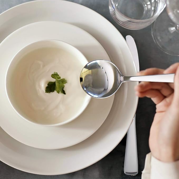 faderic Cutlery Set, 24 Piece Stainless Steel Silverware Set With Soup Spoons for 4, Flatware Set, Silver