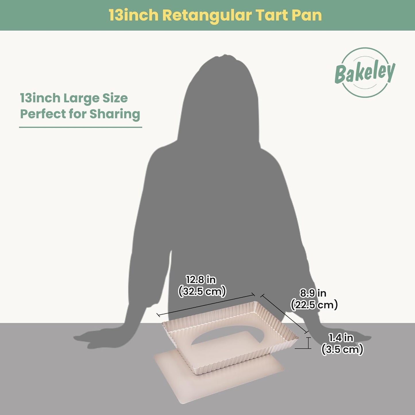 Rectangle Tart Pan, 13-Inch with Removable Loose Bottom Non-Stick Oblong Quiche Bakeware for Oven Baking (Champagne Gold)