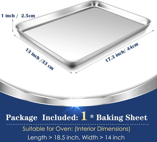 P&P CHEF 17.3 Inch Baking Cookie Sheet, Oven Pan Tray Stainless Steel Sheet Pan for Kitchen, Oven Bakeware for Multi Uses, Shiny Look & Dishwasher Safe, Healthy & Heavy Duty, 1Pc