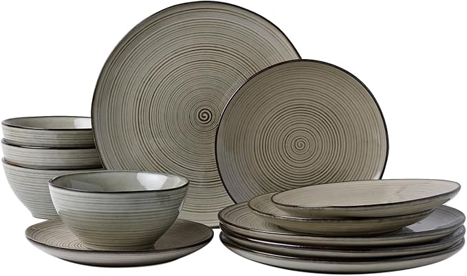 famiware Plates and Bowls Sets for 4, 12 Pieces Stoneware Dinnerware Sets, Dishes Set, Reactive Glaze Dishware Sets, Dishwasher & Microwave Safe, Tempus Series - Castle Wall