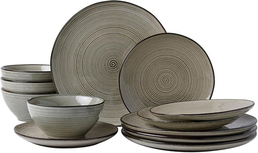 famiware Plates and Bowls Sets for 4, 12 Pieces Stoneware Dinnerware Sets, Dishes Set, Reactive Glaze Dishware Sets, Dishwasher & Microwave Safe, Tempus Series - Castle Wall