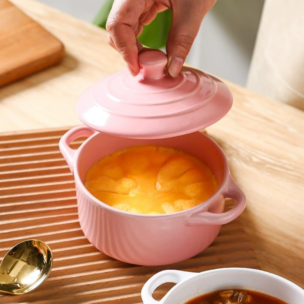 7 OZ Mini Ceramic Candy Bowl Small Candy Dish with Lid Cute Ceramic Bowl for Baking,Dessert,Snack,Fruit,Yogurt,Ice Cream,Cereal,Dipping,Side Dishes,Microwave Freezer Safe(pink)