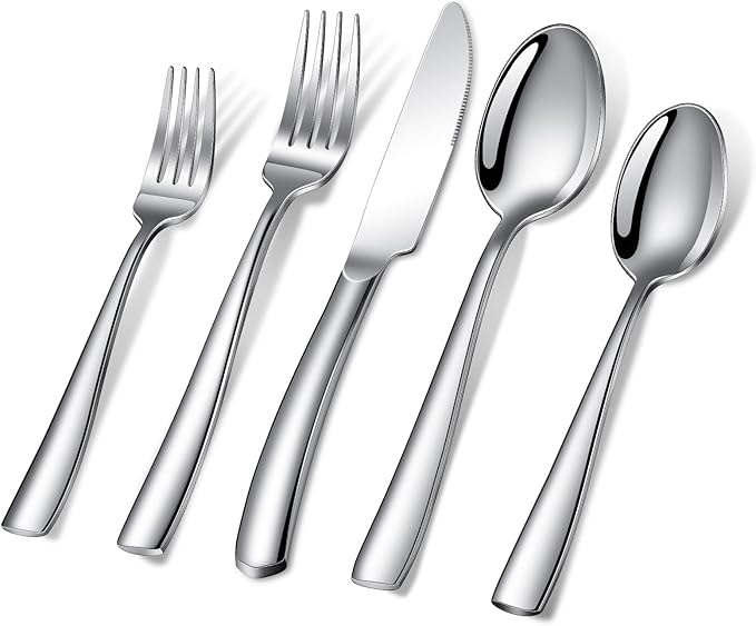 20-Piece Silverware Set, Heavy Duty Stainless Steel Flatware Set Service for 4, Modern Design Cutlery Utensil Sets, Dinner Fork Knife Spoon Eating Tableware Sets for Home, Dishwasher Safe