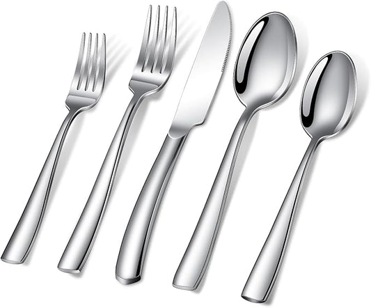 20-Piece Silverware Set, Heavy Duty Stainless Steel Flatware Set Service for 4, Modern Design Cutlery Utensil Sets, Dinner Fork Knife Spoon Eating Tableware Sets for Home, Dishwasher Safe