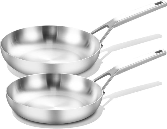 Tri-Ply Stainless Steel Frying Pan Set, 10 Inch and 12Inch, Skillet set, Fast Even Heat, Cooking Pan 10" 12", Induction Ready Egg Pan, Compatible with All Cooktops Up to 600℉