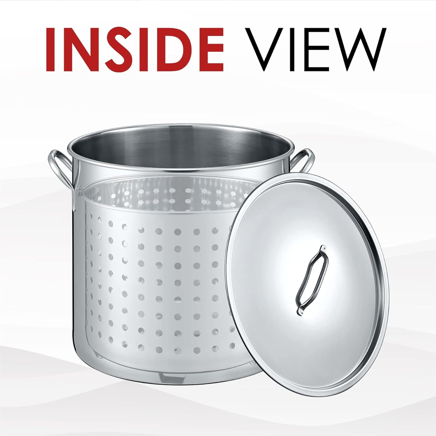 CONCORD 53 QT Stainless Steel Stock Pot w/Basket. Heavy Kettle. Cookware for Boiling