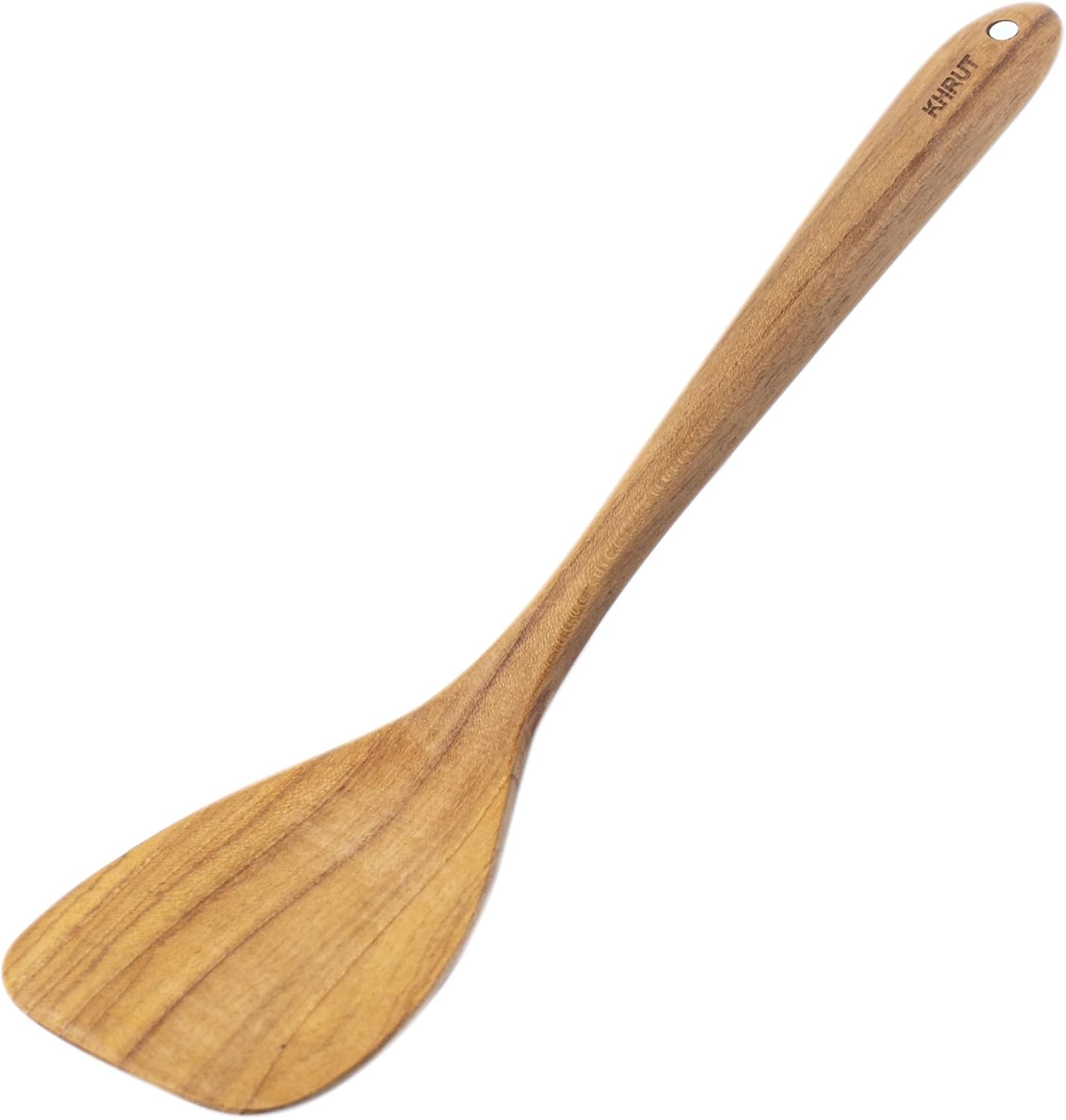 Teak Wood Spatula/Turner, 13.5 Inch Long Handle for Cooking, Wooden Flat Turner, Natural Utensils, Non-Stick Cookware Tools