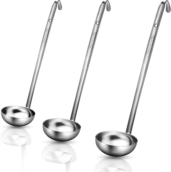meekoo 3 Pieces Stainless Steel Ladle Soup Handle Ladle with Pouring Rim for Kitchen Cooking Soup Sauce(8 oz)