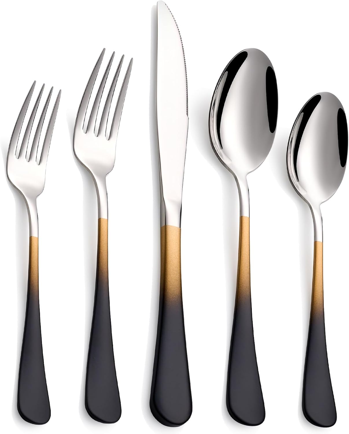 20-Piece Black Gold and Silverware Set, 18/0 Stainless Steel Colorful Handle Flatware Set,Service for 4,Modern Cutlery Set Includes Dinner Knives Forks Spoons,Mirror Polished,Dishwasher Safe