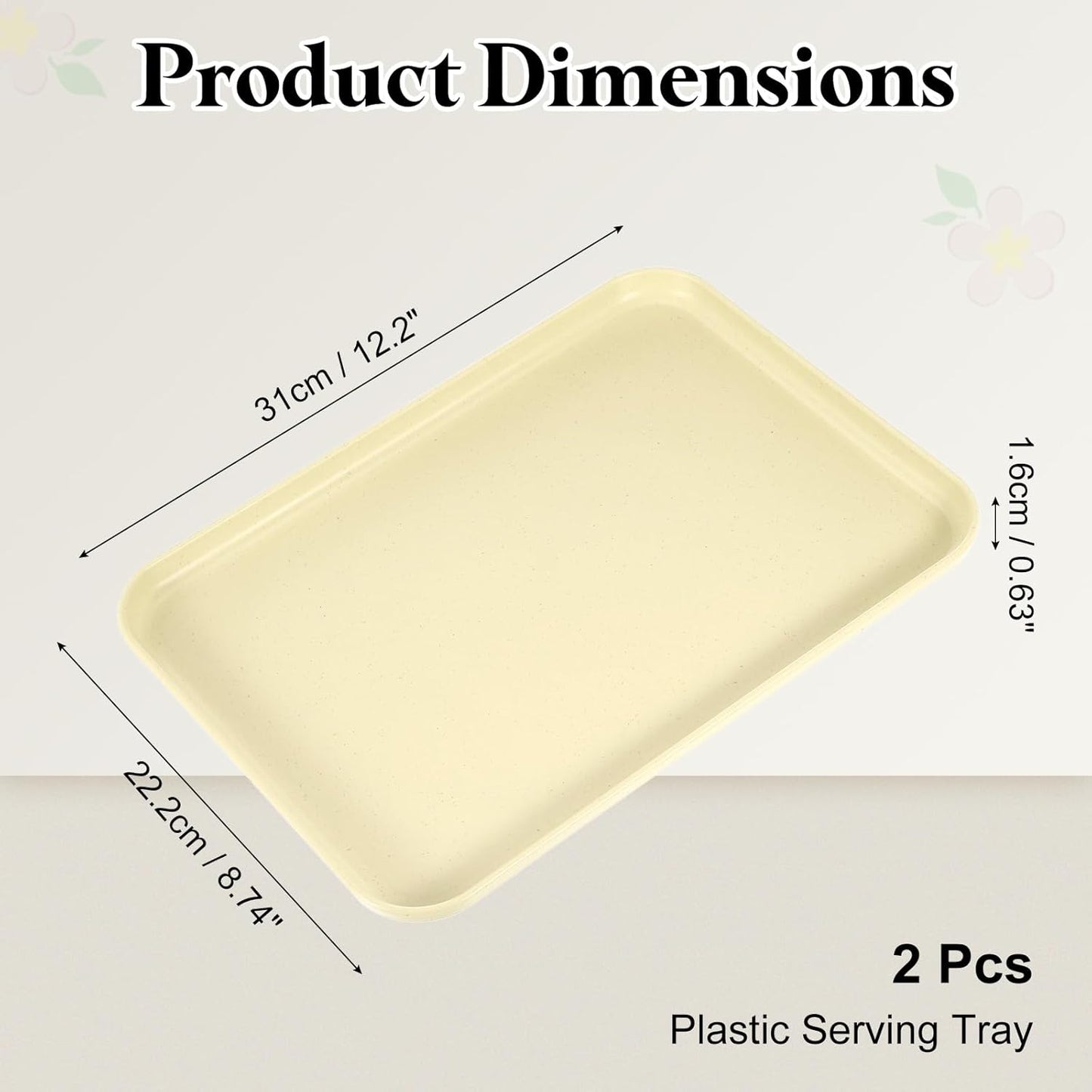 uxcell 2Pcs Plastic Serving Trays, 12.2 x 8.7 Inch Rectangle Food Trays Serving Cafeteria for Kitchen Restaurant Coffee Fruit Burger Lunch Dessert, Light Yellow