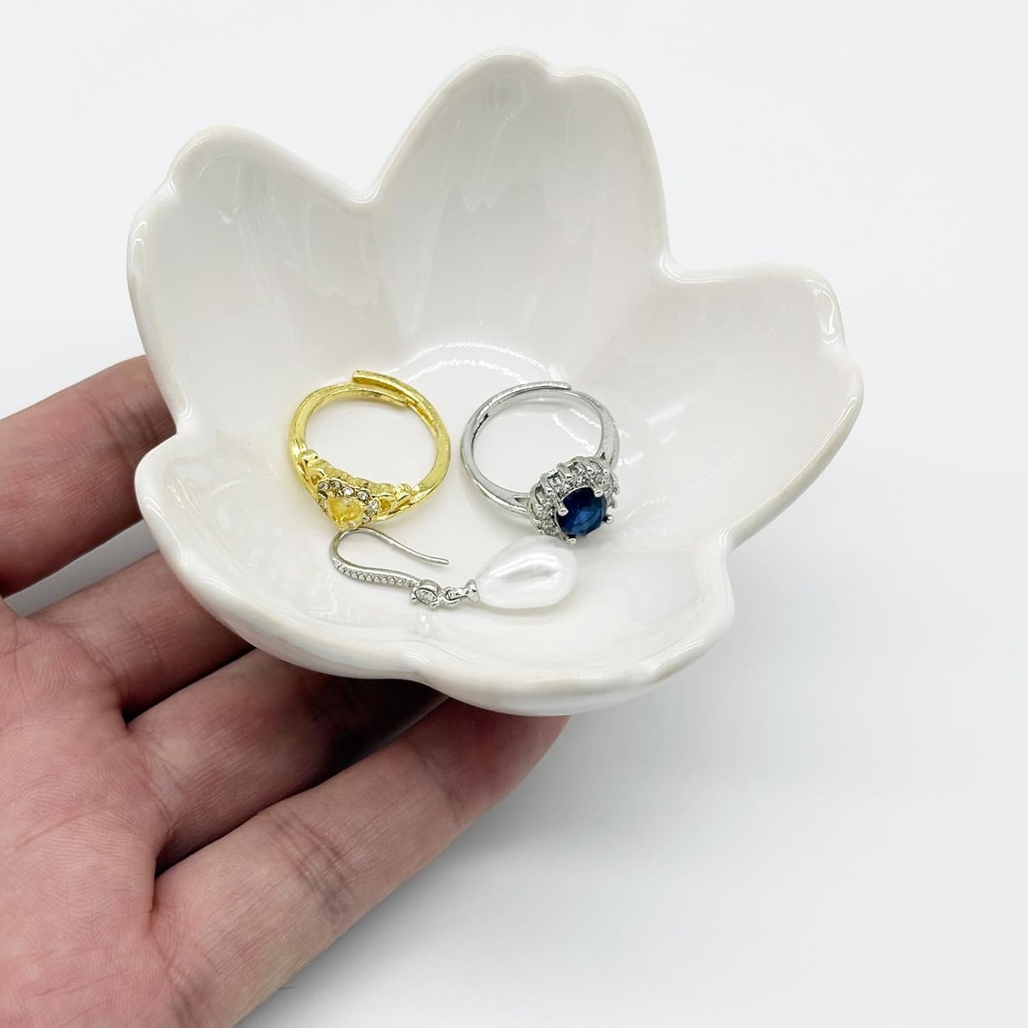 Small Flower Ring Dish Jewlery Tray, Ceramic Jewelry Dish Tray Cute Room Nightstand Decor Trinket Dish Bathroom Ring Holder Jewelry Plate Bowl Christmas Friendship Birthday Gifts for Women Mom