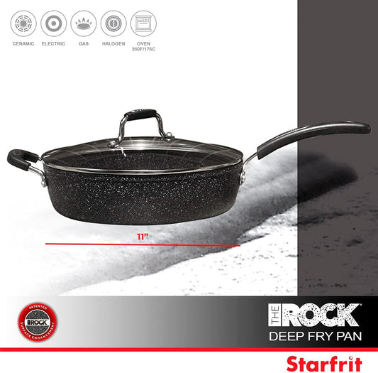 Starfrit The Rock Classic 11" (28cm) Non-Stick Deep Fry Pan with Helper Handle - Durable Forged Aluminum - Oven Safe - PFOA Free - Easy to Clean