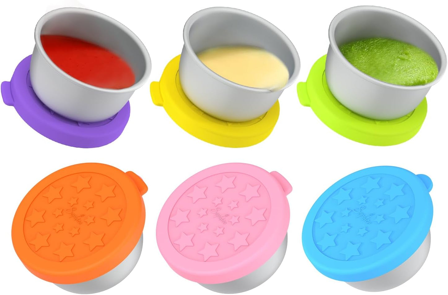 Stainless Steel Condiment Containers with Leakproof Food-grade Silicone Lids, Portion Bento Box and Mini Sauce Container of Kids Lunch to Go for Snack, Dessert, Souffle, Salad Dressing (MIX, 6 Pack)