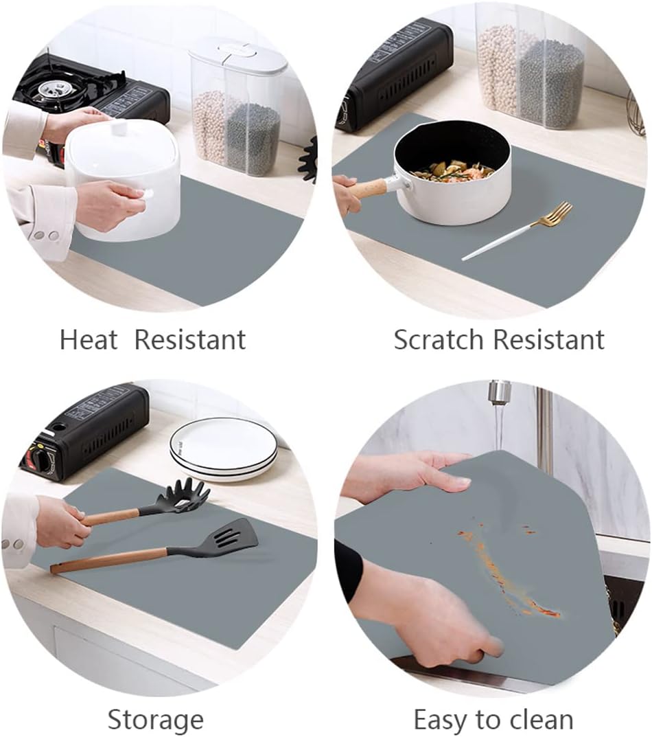 emolife Silicone Mats for Kitchen Counter, Thick 2mm, Countertop Protector, Heat Resistant Mat, Non-Slip (Dark Grey)