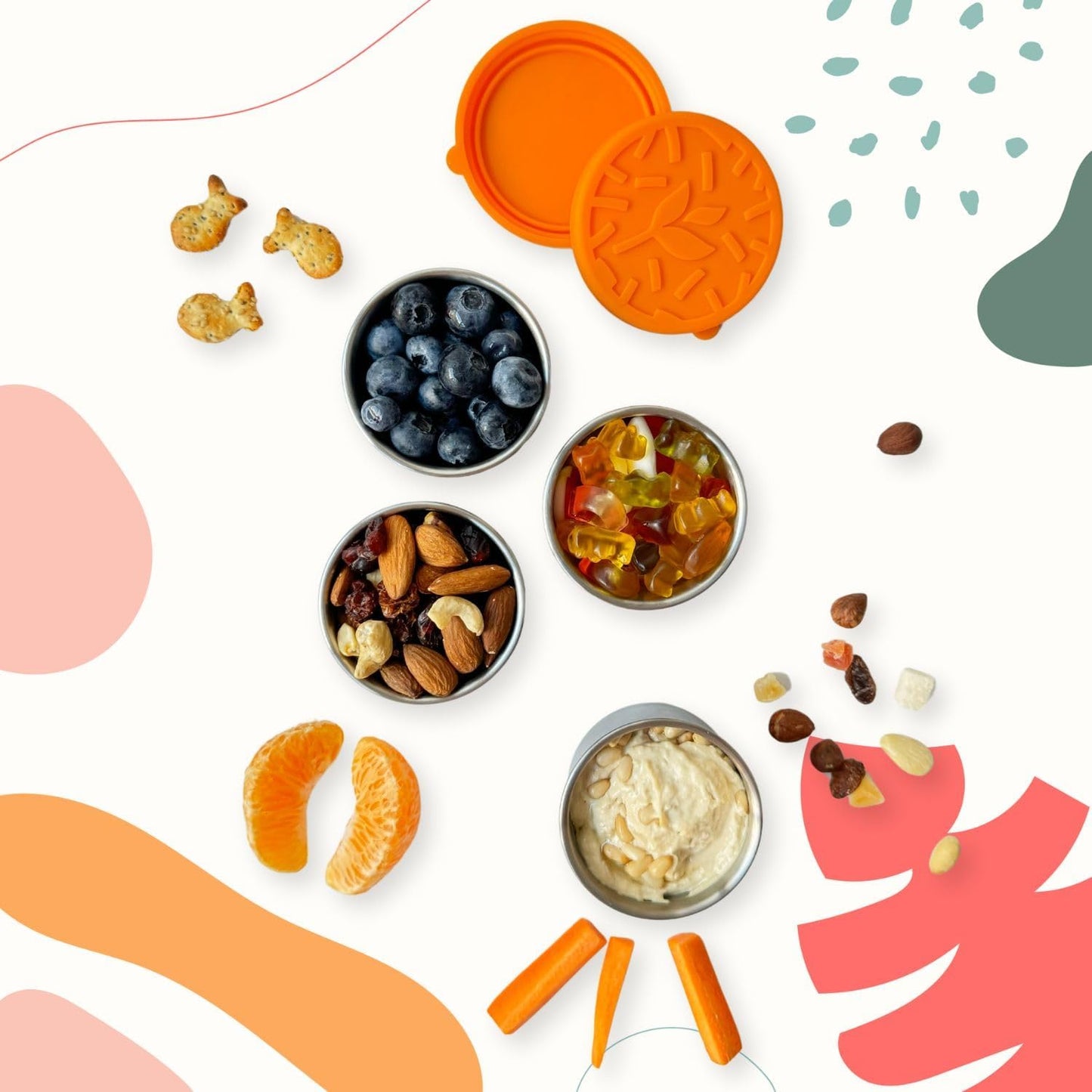 TAVVA 4 X 3 oz Food Storage Containers with Lids - Leakproof w/Silicone Lids - BPA Free - Dishwasher & Freezer Safe - Portable & Reusable - Small Stainless Steel Snack Cups Dressing Containers