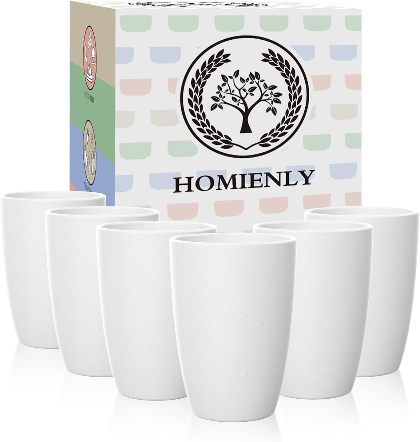 Homienly Wheat Straw Drinking Glasses, 12 OZ Alternative to Plastic Cups Set of 6, Reusable Drinking Cups for Kitchen, Outdoor, Unbreakable Lightweight Water Tumblers, Dishwasher Safe Cup Set(White)