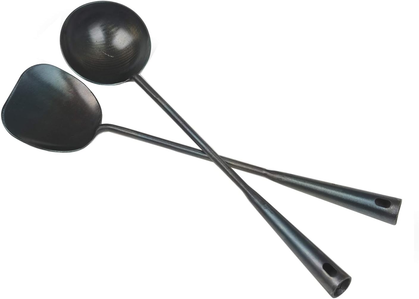 ZhenSanHuan Chinese Traditional HandMade Iron Spatula & Ladle Wok Tool Set,Long wok utensils (Ladle and Spatula Set)