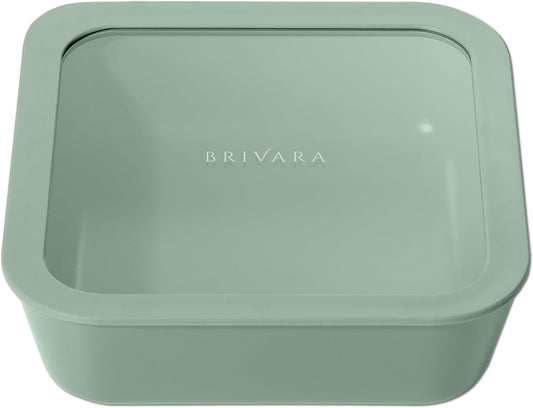 Ceramic Coated Glass Food Storage Container | No PTFE, PFOA, PFAS, and BPA | Reusable Non Toxic Meal Prep Container with Glass Lid | Easy To Store | 8 Cup Square [Willow]