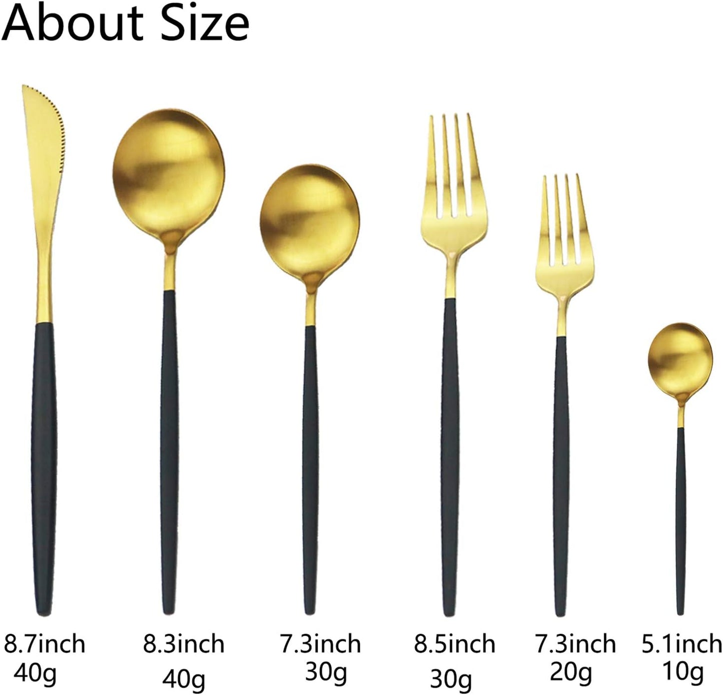 JASHII Silverware Set 36 Piece Food Grade Stainless Steel Flatware Set Fork Spoon Knife Utensils for Daily Use and Party, Service for 6 Anti Rust, Safe in Dishwasher (Matte Black handle gold)