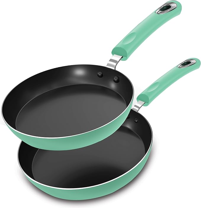 Utopia Kitchen Saute Fry Pan Nonstick Frying Pan 11 Inch Induction Bottom Aluminum Alloy and Scratch Resistant Body Riveted Handle (Green) Pack of 02