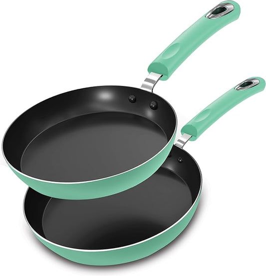 Utopia Kitchen Saute Fry Pan Nonstick Frying Pan 11 Inch Induction Bottom Aluminum Alloy and Scratch Resistant Body Riveted Handle (Green) Pack of 02