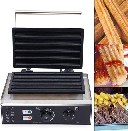 110V Churro Maker Machine, Nonstick Commercial Waffle Baker, Countertop Waffle Machine Stainless Steel Churros Maker Makes 5 Waffles, Waffle Maker 1550W