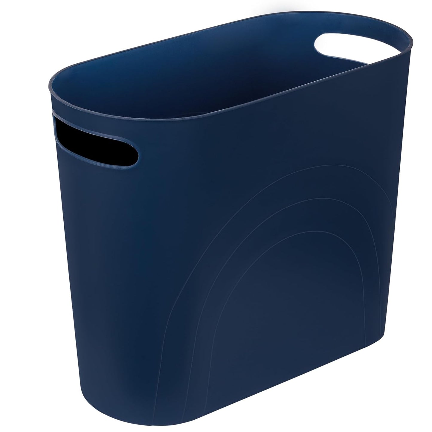 rejomiik Small Trash Can, 3.5 Gallon Slim Garbage Can Plastic Waste Basket with Handles Container Bin for Narrow Spaces Bathroom, Bedroom, Kitchen, Office at Home, Navy