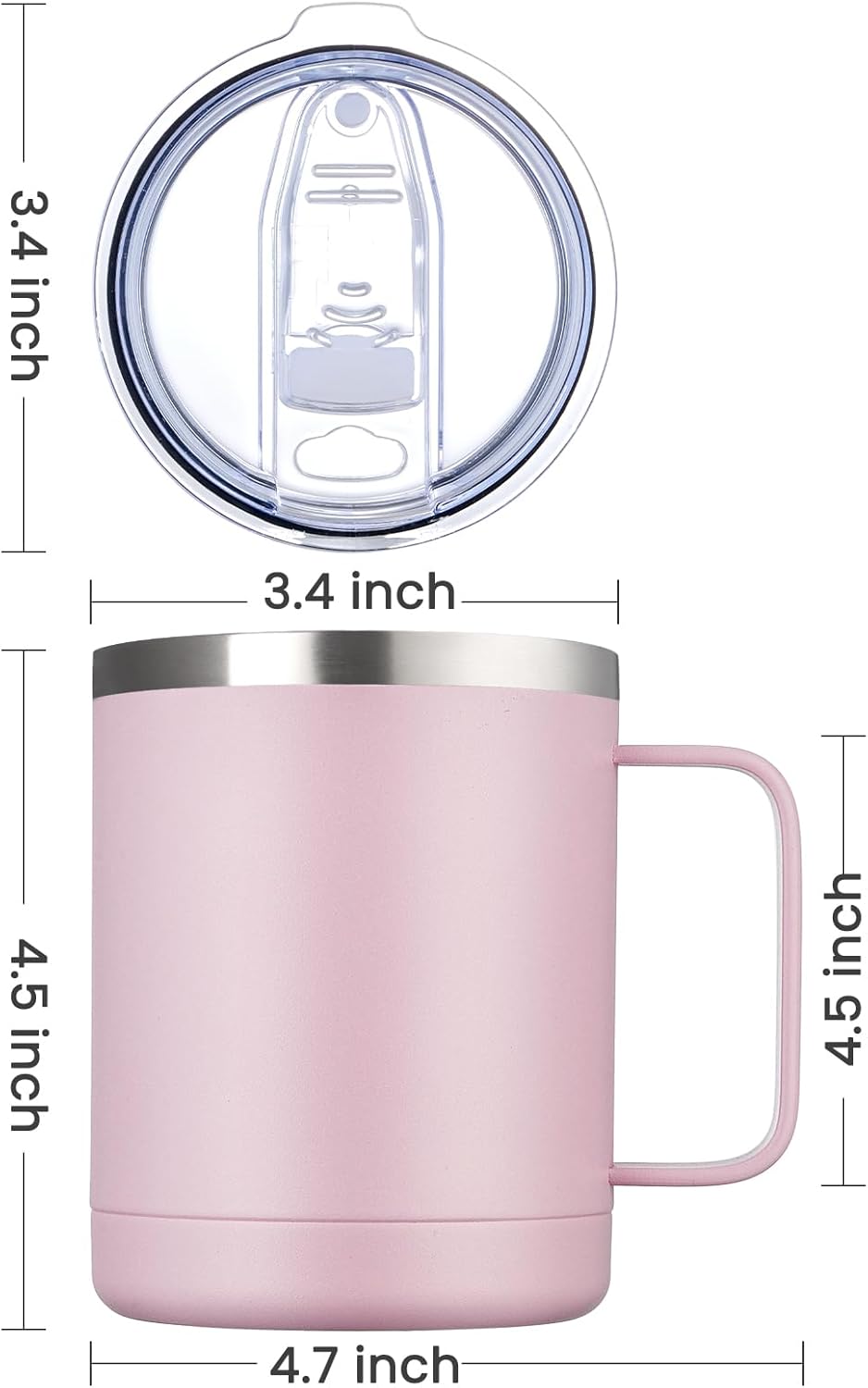 MEWAY 12oz Coffee Mug With Handle and Sliding Lid,Stainless Steel Travel Tumbler Cup with Handle,Double Wall Vacuum Insulated Camping Cup for Hot & Cold Drinks Tea (Pink,Set of 1)